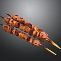 Delicious Tender Grilled Meat Skewers With Charred Edges On Bamboo Sticks