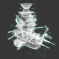 3D Sailing Boat Model With Wooden Hull And Blue Tower Decoration