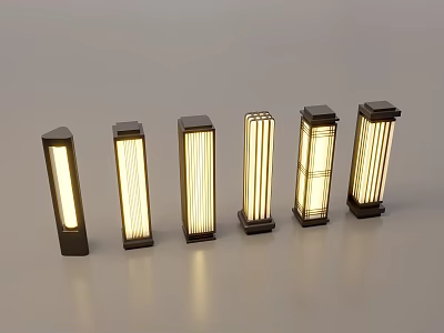 Modern Outdoor Lights Set With Various Standing Designs And Illuminated Lampshades 3d model