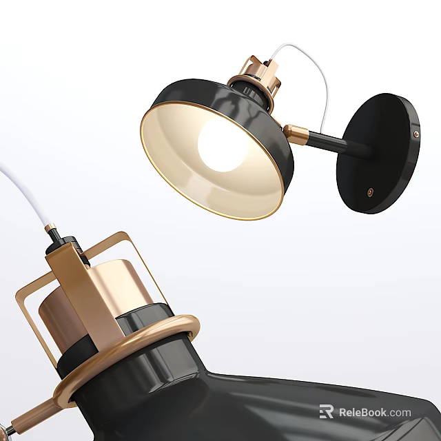 Modern Black and Gold Wall Light with Sleek Shade and Wall Mounted Design 3d model