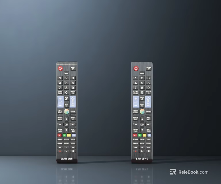 Two Samsung Remote Controls With Various Function Buttons And Power Keys 3d model