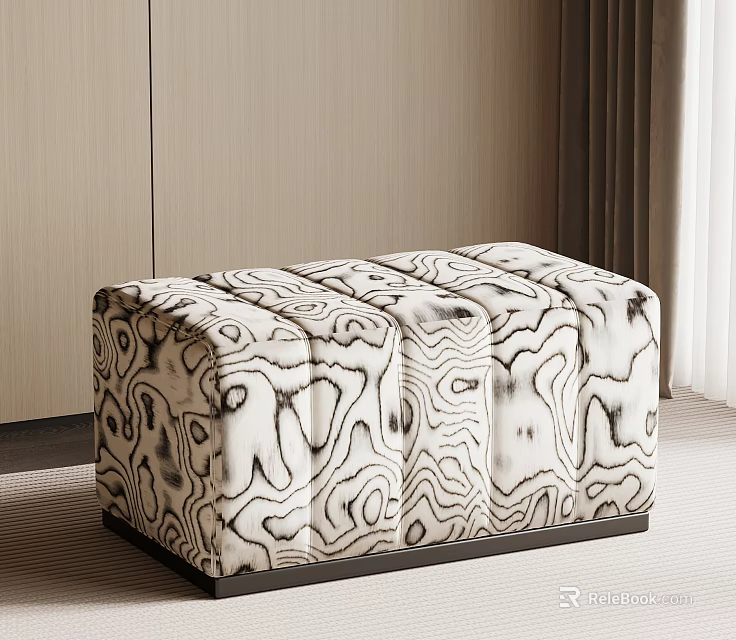 Modern Upholstered Ottoman With Black And White Wavy Pattern For Living Room 3d model