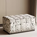 Modern Upholstered Ottoman With Black And White Wavy Pattern For Living Room 3d model