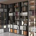 Modern Bookcase With Multiple Shelves Holding Books Decorations And Green Plants