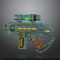 Green Blue Sci-Fi Futuristic Gun with Orange Glowing Parts Scope and Chain Decoration