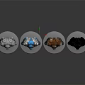 Four Colorful Robot Character Models With Diverse Designs On Circular Bases