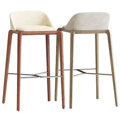 Modern Bar Stools With Light Seats Two Tone Wood Slim Legs And Metal Crossbar Design 3d model