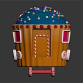 Playful Cupcake Shaped Vehicle With Orange Body Blue Frosting Colorful Sprinkles Red Dots Striped Wheels