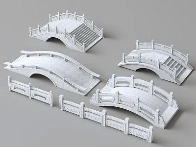 Various White Stone Bridge Models With Railings Steps And Arch Designs 3d model