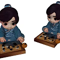 Man in Blue Traditional Clothing Playing Chess on Wooden Board with Stone Pieces and Jar