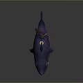 Cartoon Character Riding Blue Shark With Red Stripes And White Eyes