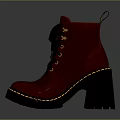 Stylish Red Boots With Black Laces Yellow Stitching Thick Soles And High Heels