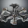 Futuristic Cosmic Space Station Architecture With Symmetrical Modules And Mechanical Components 3d model