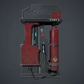 3D Rendered Red Gray Fuel Dispenser With Green Display And Control Panel