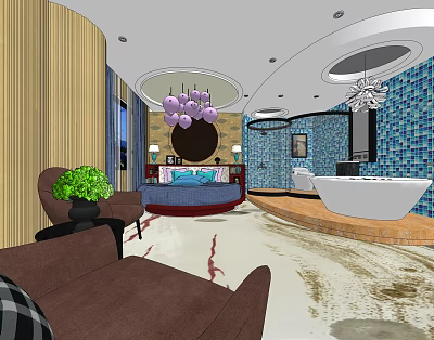 Modern Room Round Bed Room 3d model