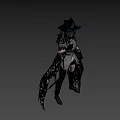 Game Movie Character With Grey Long Hair Blue Bow Grey Top And Black Winged Cape