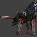 Sci Fi Mechanical Walker With Long Legs Red Accent Lines And Metallic Industrial Design