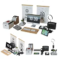 Desktop Computer Setup With Monitor Keyboard Mouse Digital Clock And Office Accessories