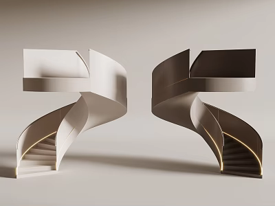 Elegant Modern Spiral Staircase Design With Curved Lines And Metallic Frame 3d model