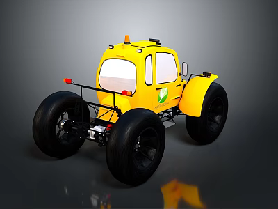 Rough Terrain Suitable For Yellow Off Road Vehicle With Large Tires And Cartoon Design 3d model
