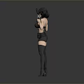 Woman Holding Two Guns Wearing Black Outfit Short Shorts and Thigh High Socks