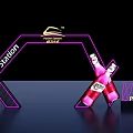 Power Station Display Featuring Pink Bottles Purple Frame Structure And X Station 3d model