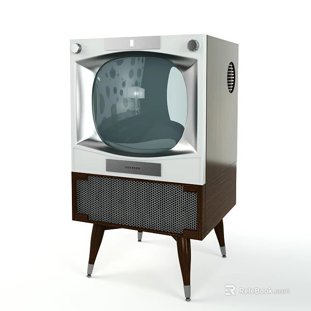 Vintage TV Shaped Decorative Ornament Set with Wooden Base for Home Decor 3d model 