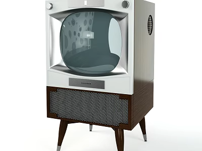 Vintage TV Shaped Decorative Ornament Set with Wooden Base for Home Decor 3d model