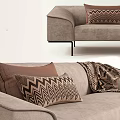 Comfortable Sectional Sofa In Neutral Tones With Zigzag Pattern Pillows And Throw Blanket 3d model