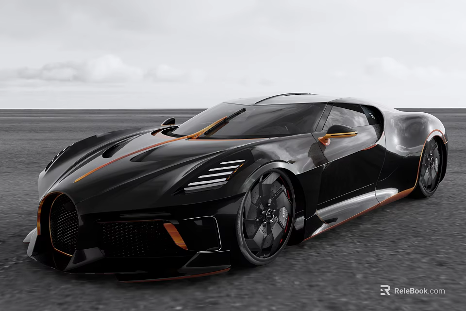 Sleek Black Sports Car With Orange Accents And Sporty Wheels On Open Road 3d model 