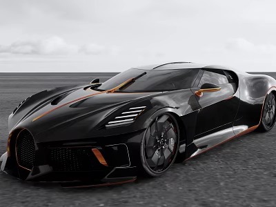 Sleek Black Sports Car With Orange Accents And Sporty Wheels On Open Road 3d model