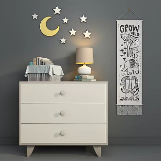 Nordic Children's Bookcase Storage Basket Wall Decoration 3d model