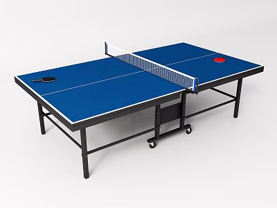 Portable Blue Ping Pong Table With Net Wheels Paddle And Ball For Sports 3d model