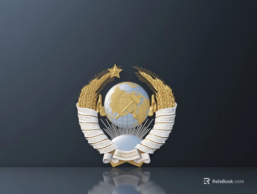 Commercial Equipment Decoration With Golden Emblem Globe Wheat Ears And Star 3d model 