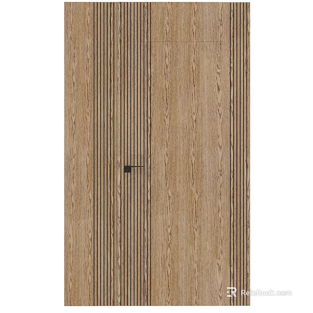 Modern Wooden Hinged Door With Vertical Slats And Natural Wood Grain 3d model 