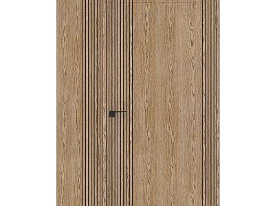 Modern Wooden Hinged Door With Vertical Slats And Natural Wood Grain 3d model