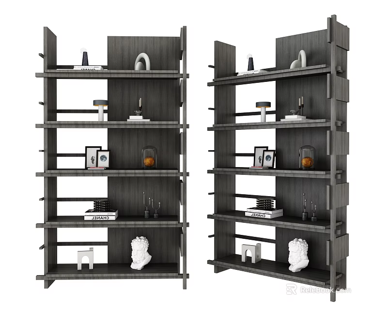 Modern Interior Multi Tier Shelving Unit With Sculptures Photo Frames Vases And Books 3d model 