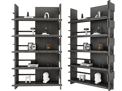Modern Interior Multi Tier Shelving Unit With Sculptures Photo Frames Vases And Books 3d model