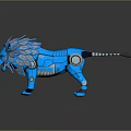 Futuristic Blue Mechanical Lion With Geometric Mane And Reflective Metallic Surface