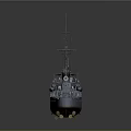 Gray And Red Warship Model With Deck Chimney And Mast Structures