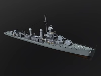 Classic Vintage Warship Model With Detailed Deck Gray Hull And Smokestacks 3d model
