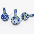 Blue and White Ceramic Vases with Dragon Patterns Displayed on White Background 3d model