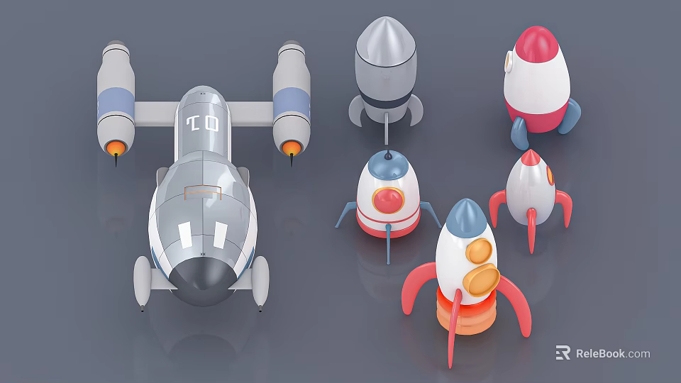 Colorful 3D Cartoon Spacecraft And Rocket Models With Various Designs 3d model 