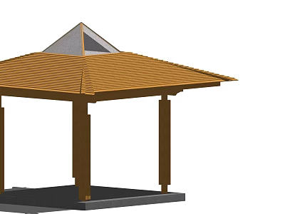 Wooden Pavilion With Pyramid Roof Transparent Triangular Window And Columns Platform 3d model
