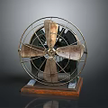 Vintage Electric Fan With Metal Blades Metal Cage And Wooden Base Design