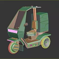 Green Motorcycle Tricycle With Modern Cargo Box Cab Seat And Futuristic Design Wheels