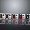 Electronic Control Panels With Red Displays Silver Casing And Buttons On Dark Background