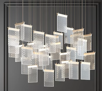 Elegant Modern Chandelier With Transparent Glass Panels And Gold Metal Frame Design 3d model