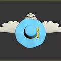 Cartoon Duck With Blue Hat Yellow Brim Red Scarf Outstretched Wings And Orange Feet