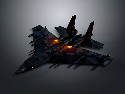 Aerospace Camouflage Fighter Jet With Glowing Thrusters And Underwing Missiles 3d model